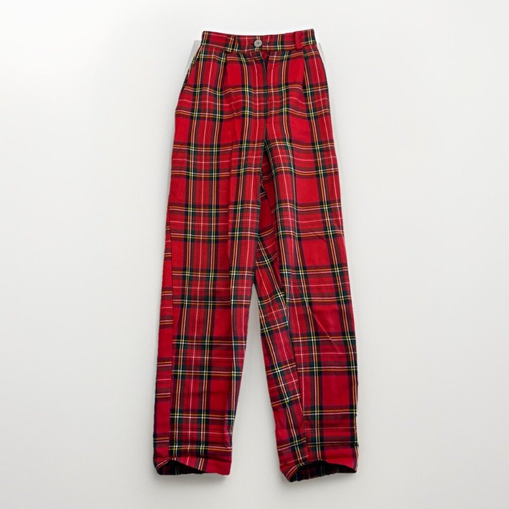 LTT United Kingdom UK Plaid Pants Retro Punk Grunge Red Tartan High Women Sz XS*